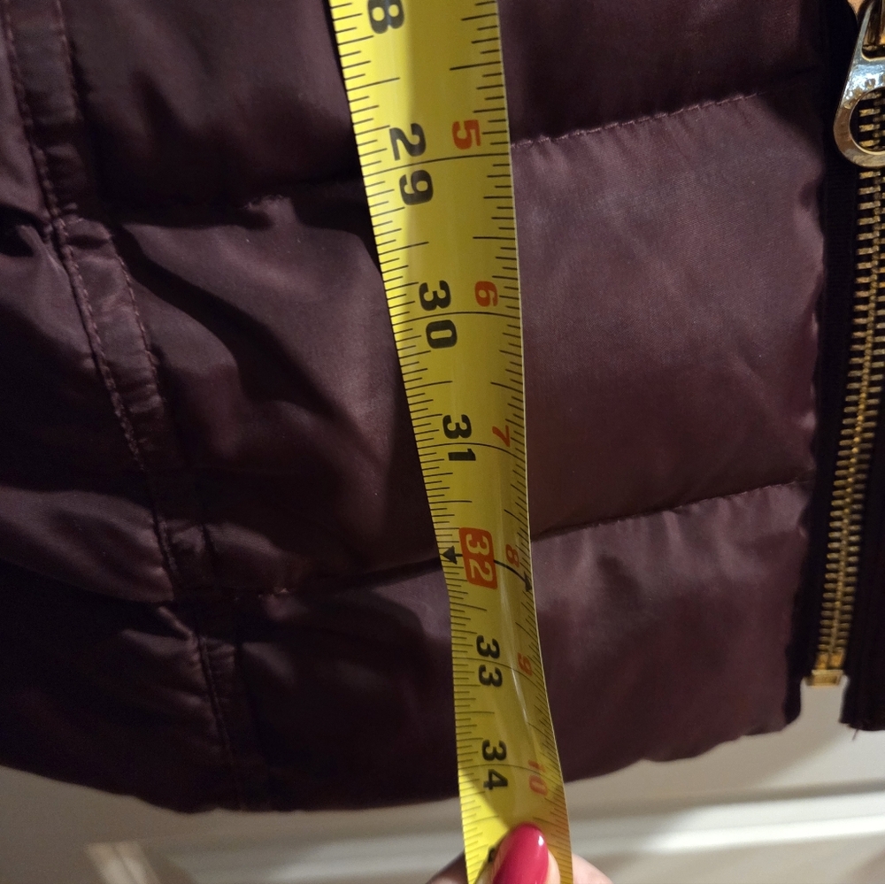 Women's Burgundy Puffer Coat with Faux Fur Hood - Picture 4 of 7